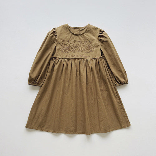 Baby Kids Girls Teddy Bear and Letters Pattern Long Sleeves Crew Neck