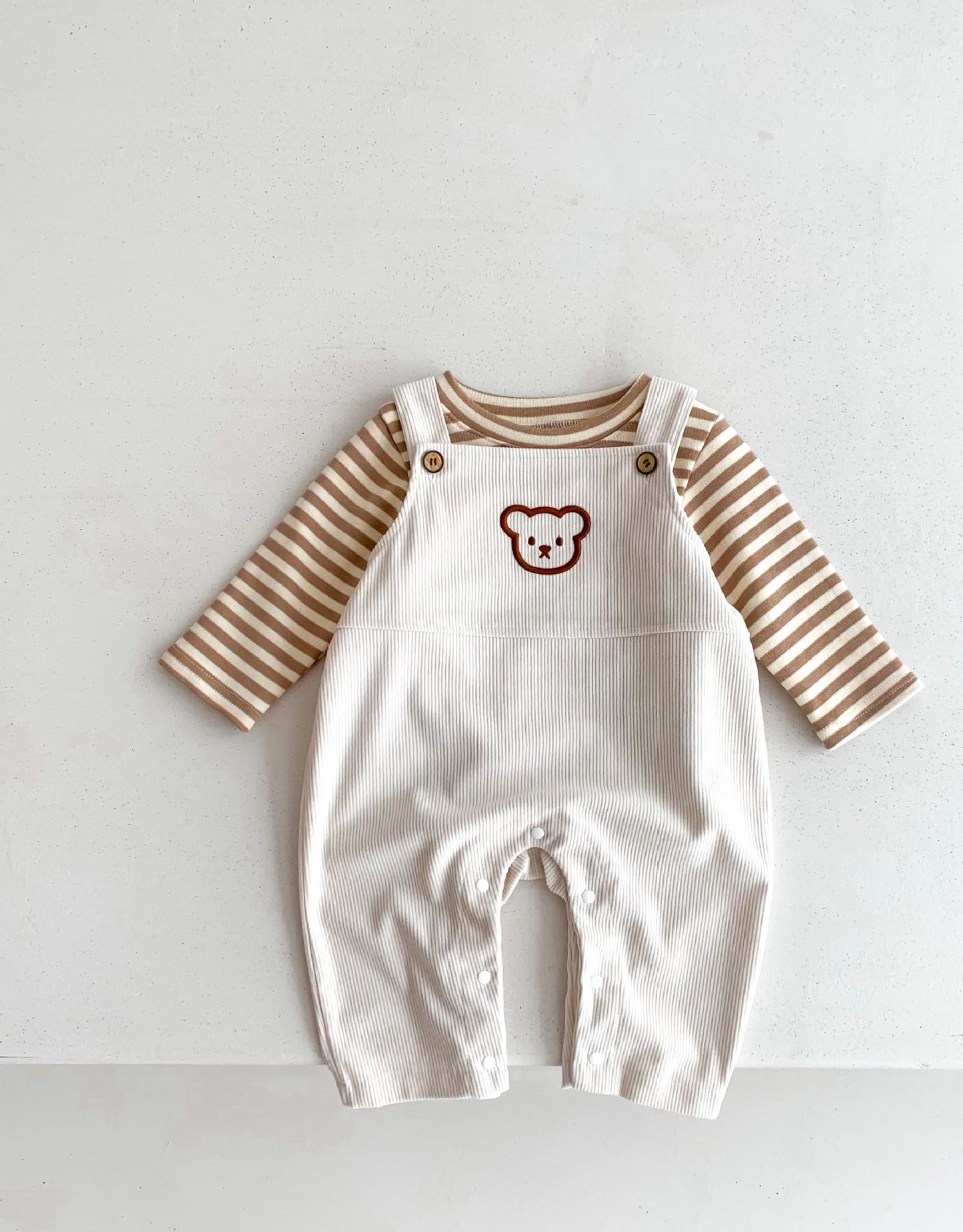 Infant Baby Bear Head Corduroy Combo Overalls In Sets