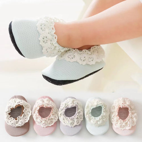 Baby Lace Ruffle Design Solid Color Breathable Rubber Sole Shoes