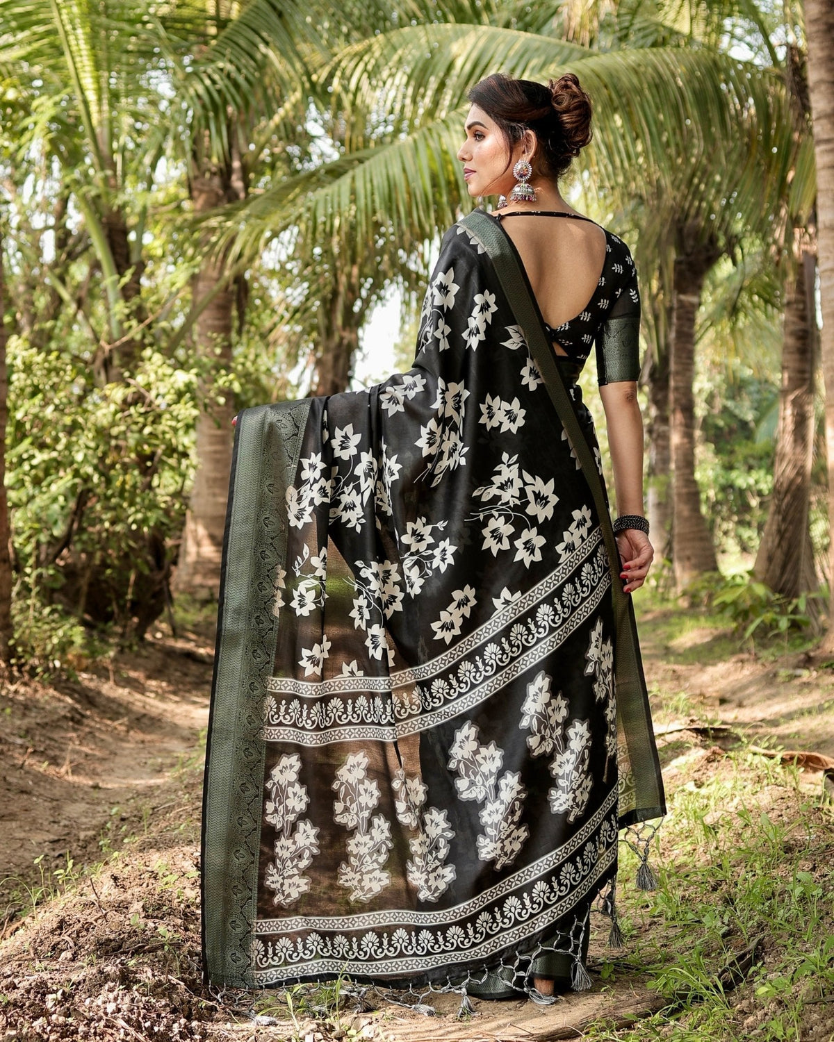 Elegant Black Tussar Silk Saree with Zari Embellished Border and Bold