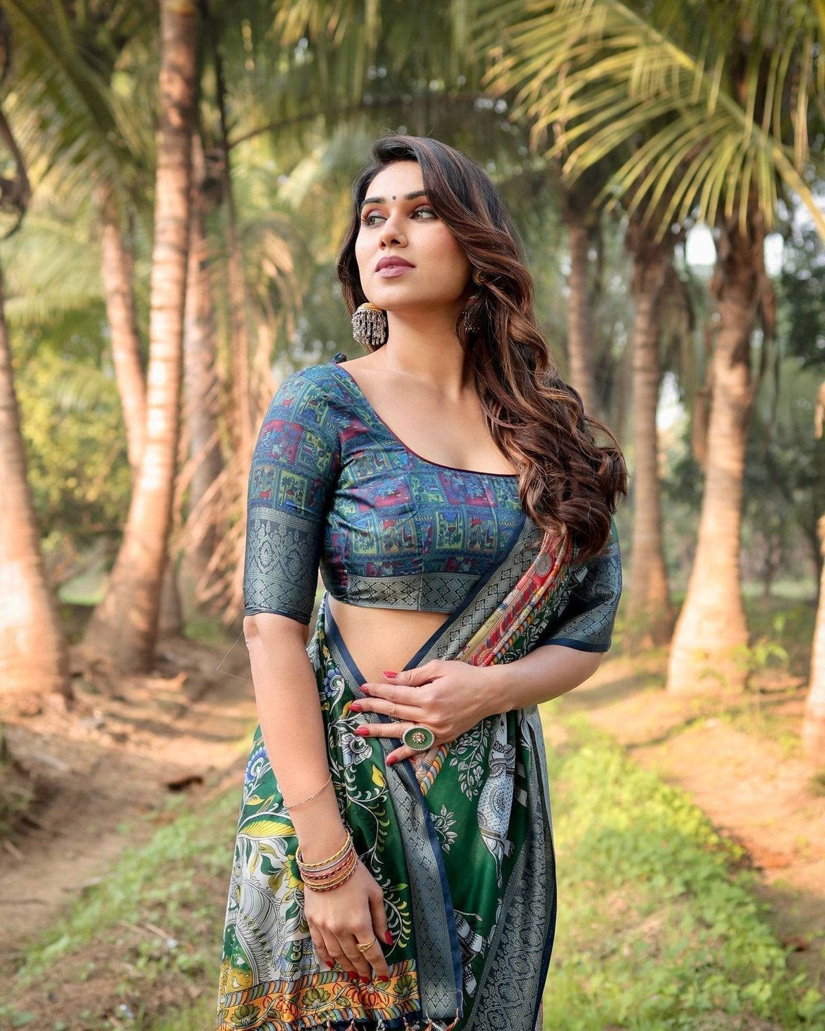 Multicolored Digital Print Tussar Silk Saree with Intricate Zari
