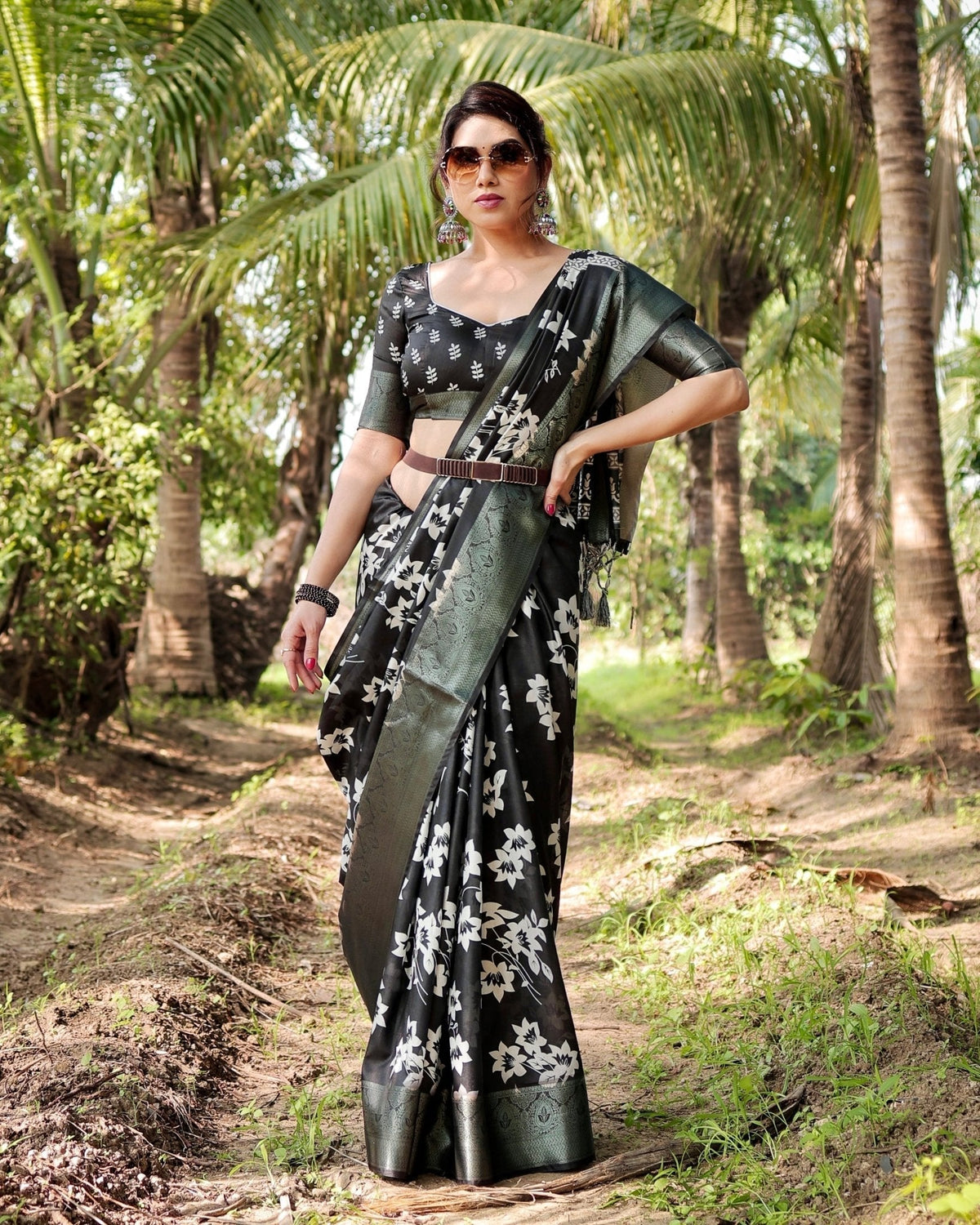 Elegant Black Tussar Silk Saree with Zari Embellished Border and Bold