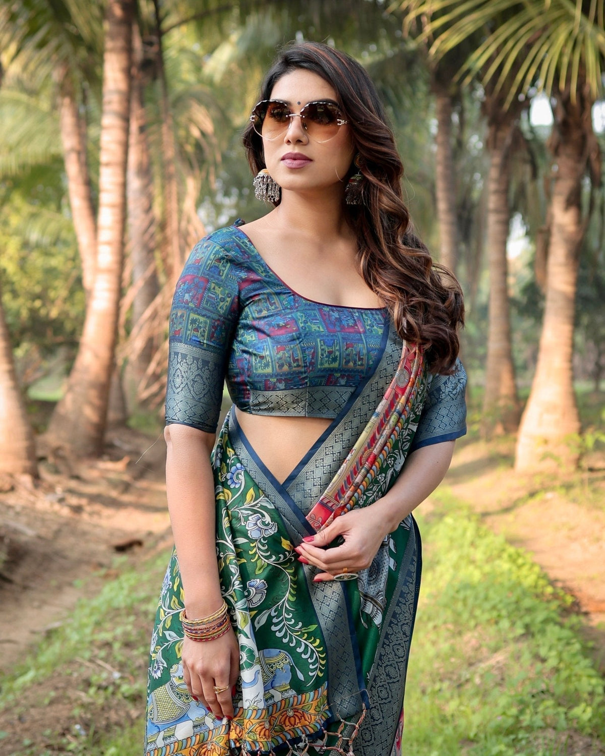 Multicolored Digital Print Tussar Silk Saree with Intricate Zari