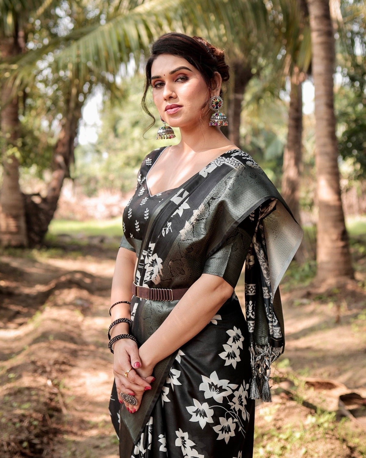 Elegant Black Tussar Silk Saree with Zari Embellished Border and Bold