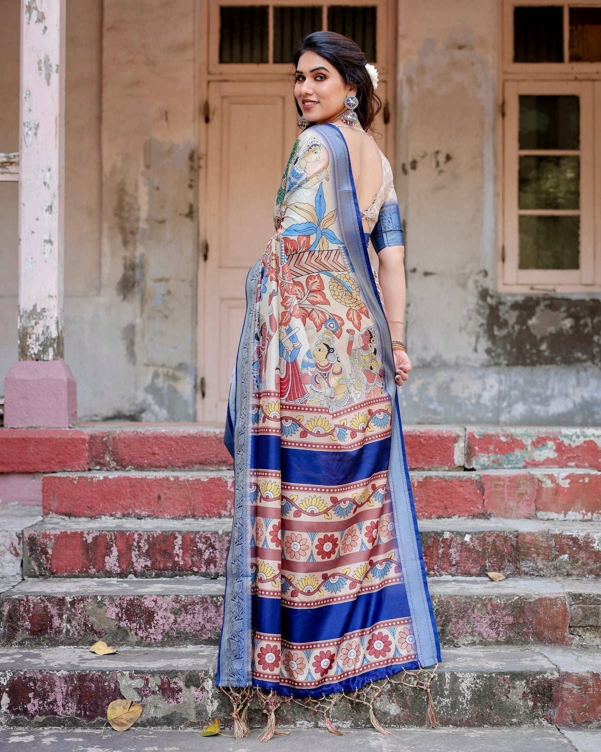 Multicolor Tussar Silk Saree with Artistic Floral Motifs and