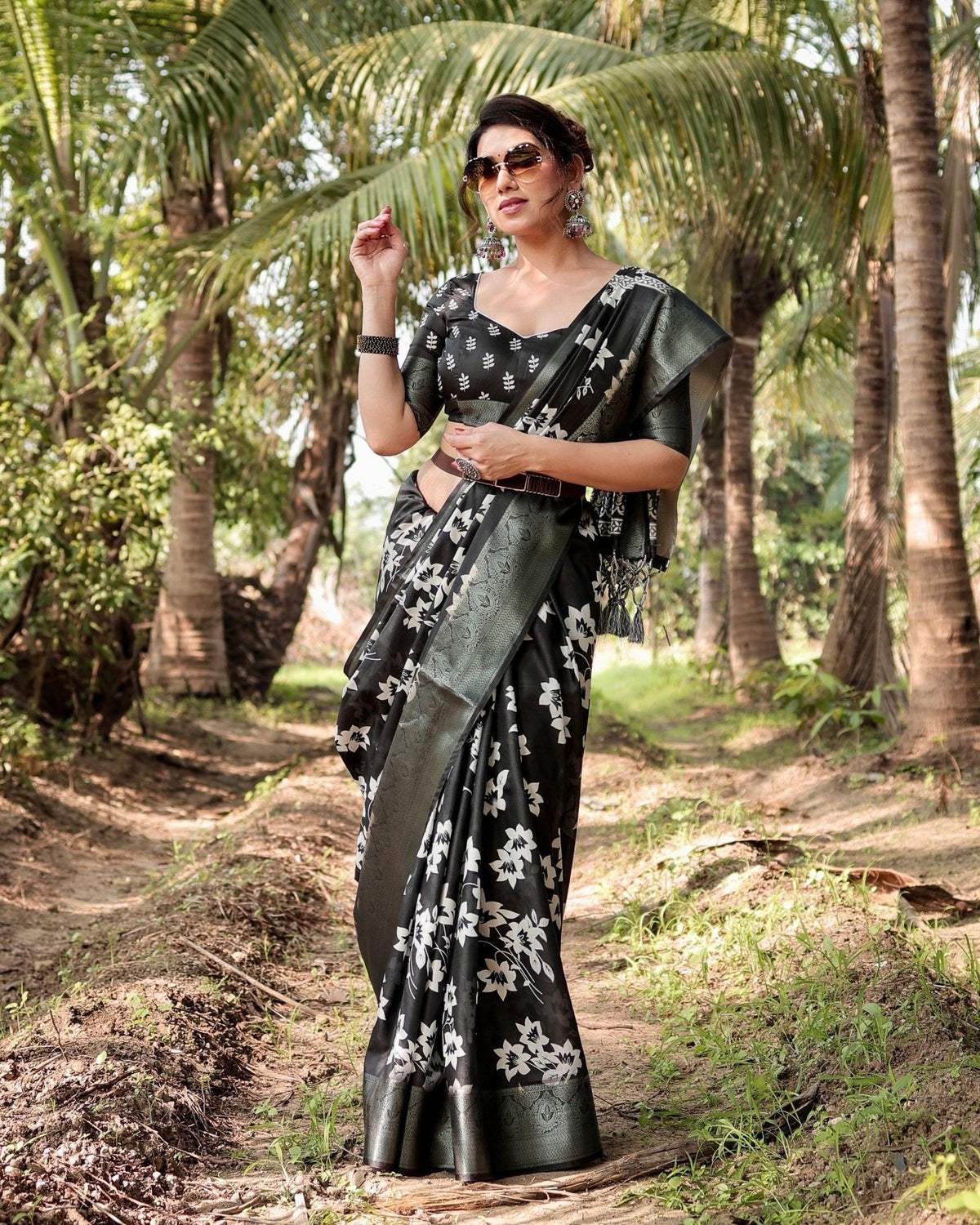 Elegant Black Tussar Silk Saree with Zari Embellished Border and Bold