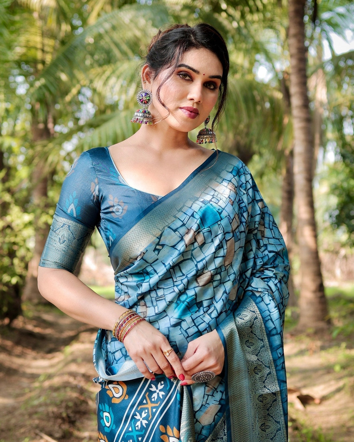 Mesmerizing Blue Tussar Silk Saree with Golden Zari Border and
