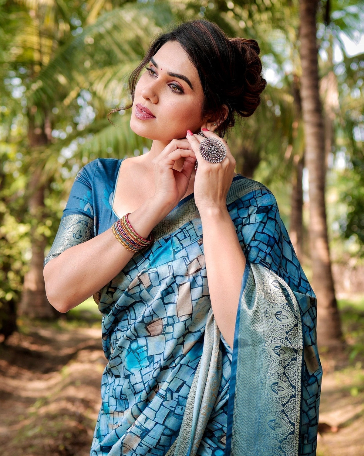 Mesmerizing Blue Tussar Silk Saree with Golden Zari Border and