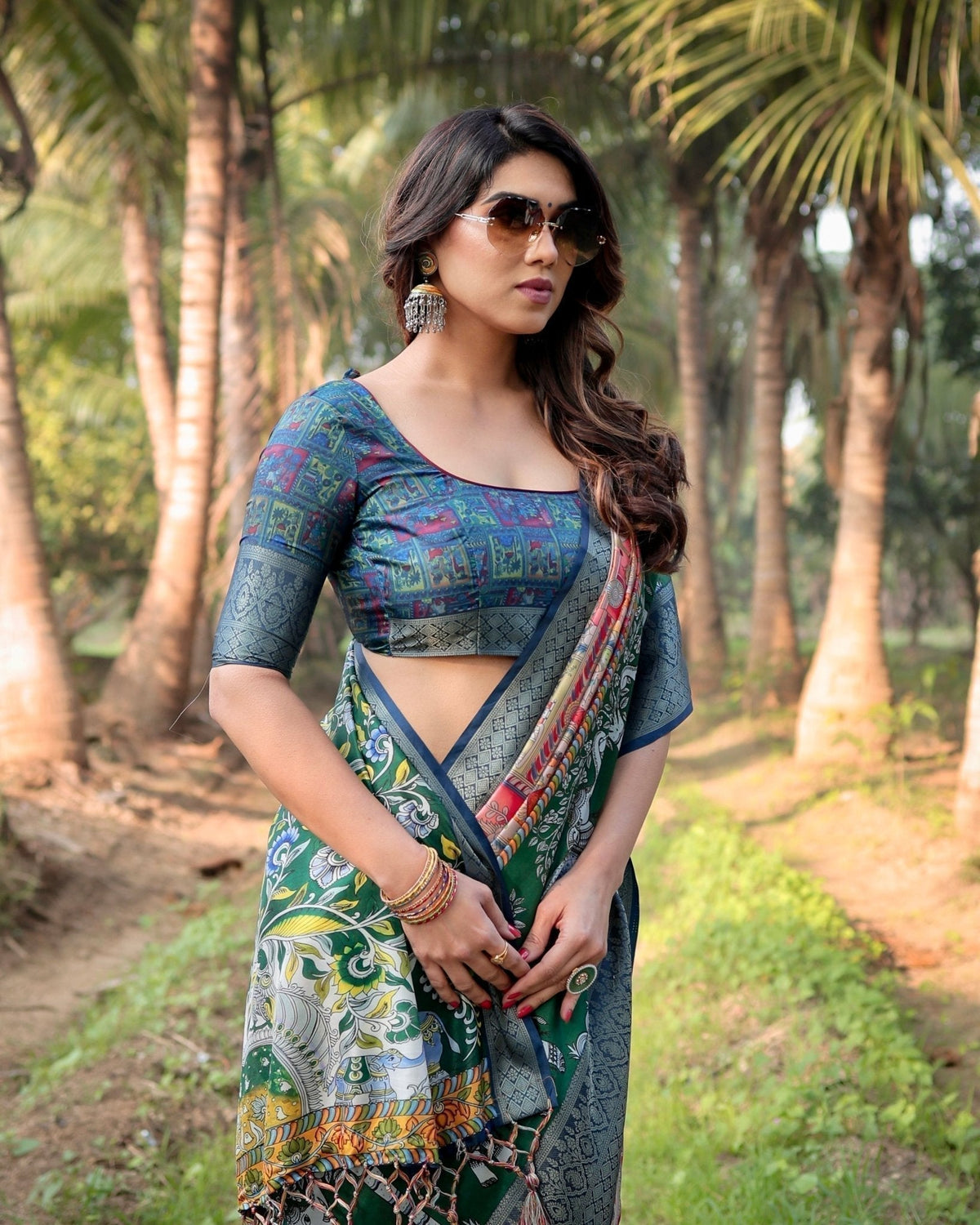 Multicolored Digital Print Tussar Silk Saree with Intricate Zari