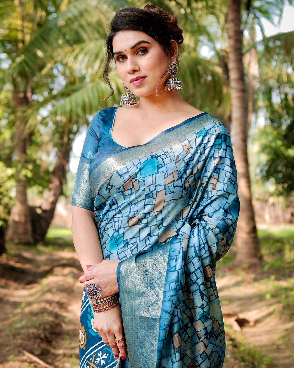 Mesmerizing Blue Tussar Silk Saree with Golden Zari Border and