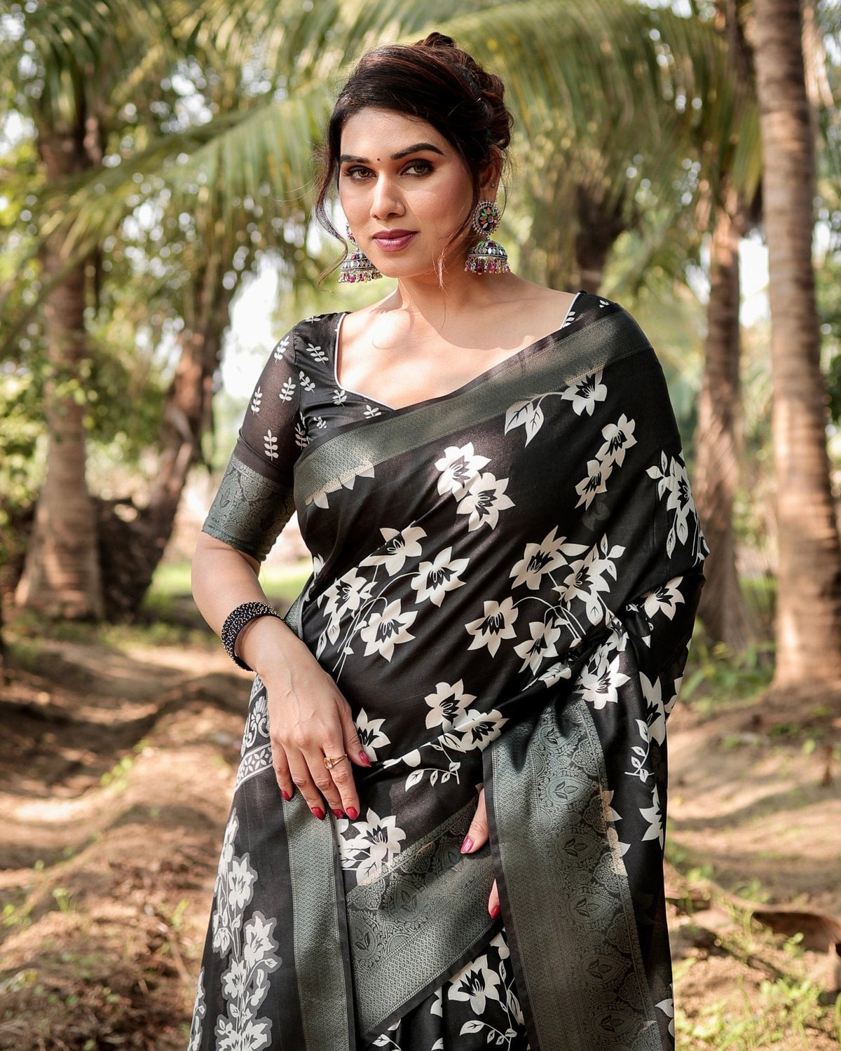 Elegant Black Tussar Silk Saree with Zari Embellished Border and Bold