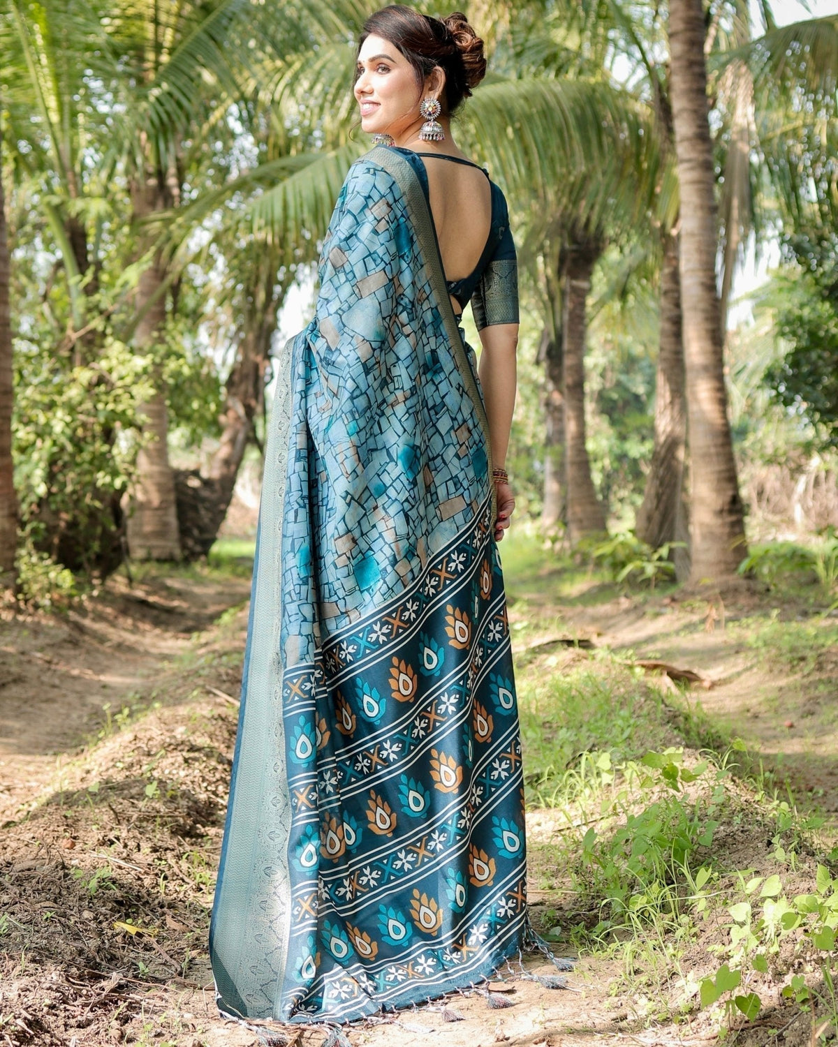 Mesmerizing Blue Tussar Silk Saree with Golden Zari Border and