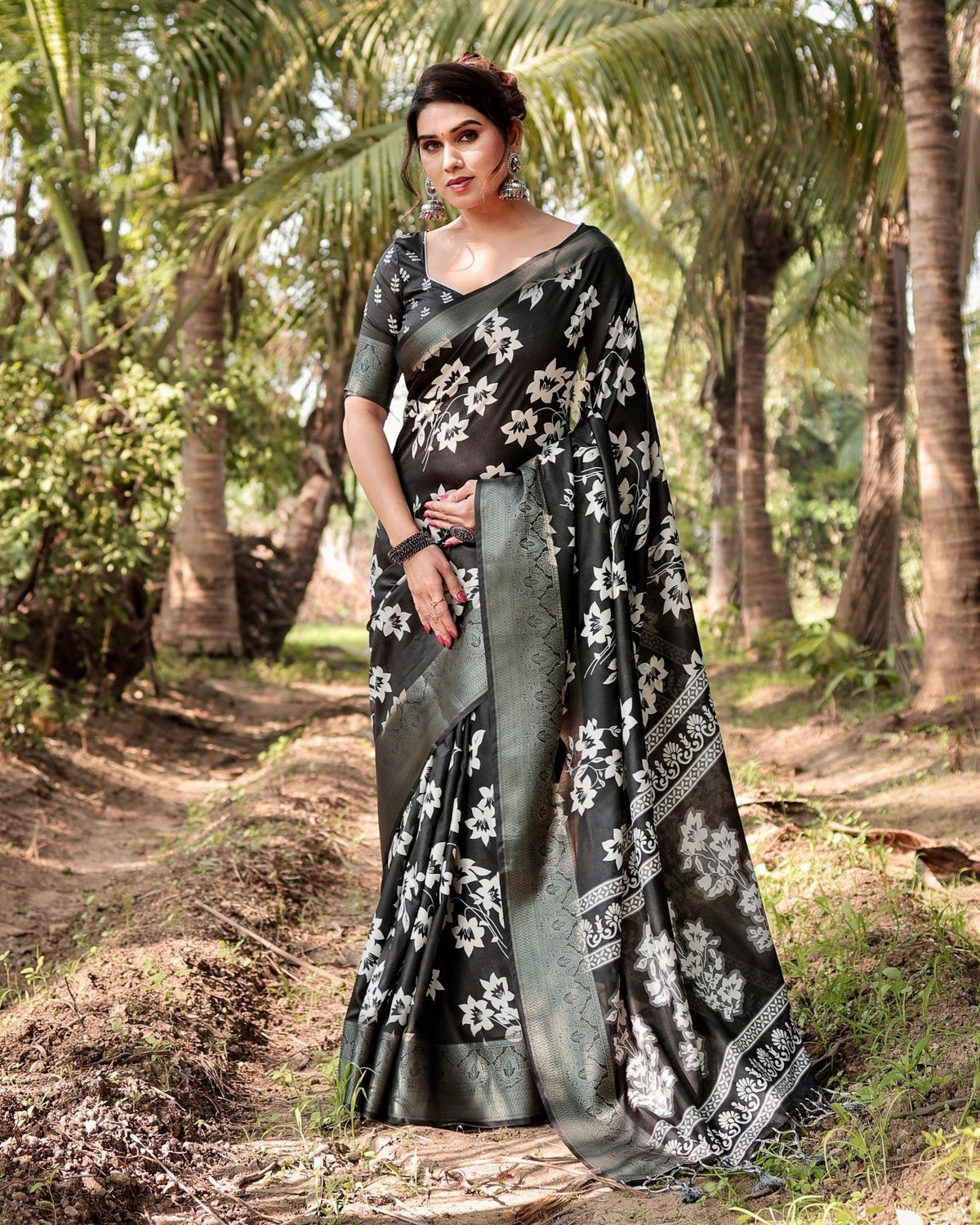 Elegant Black Tussar Silk Saree with Zari Embellished Border and Bold