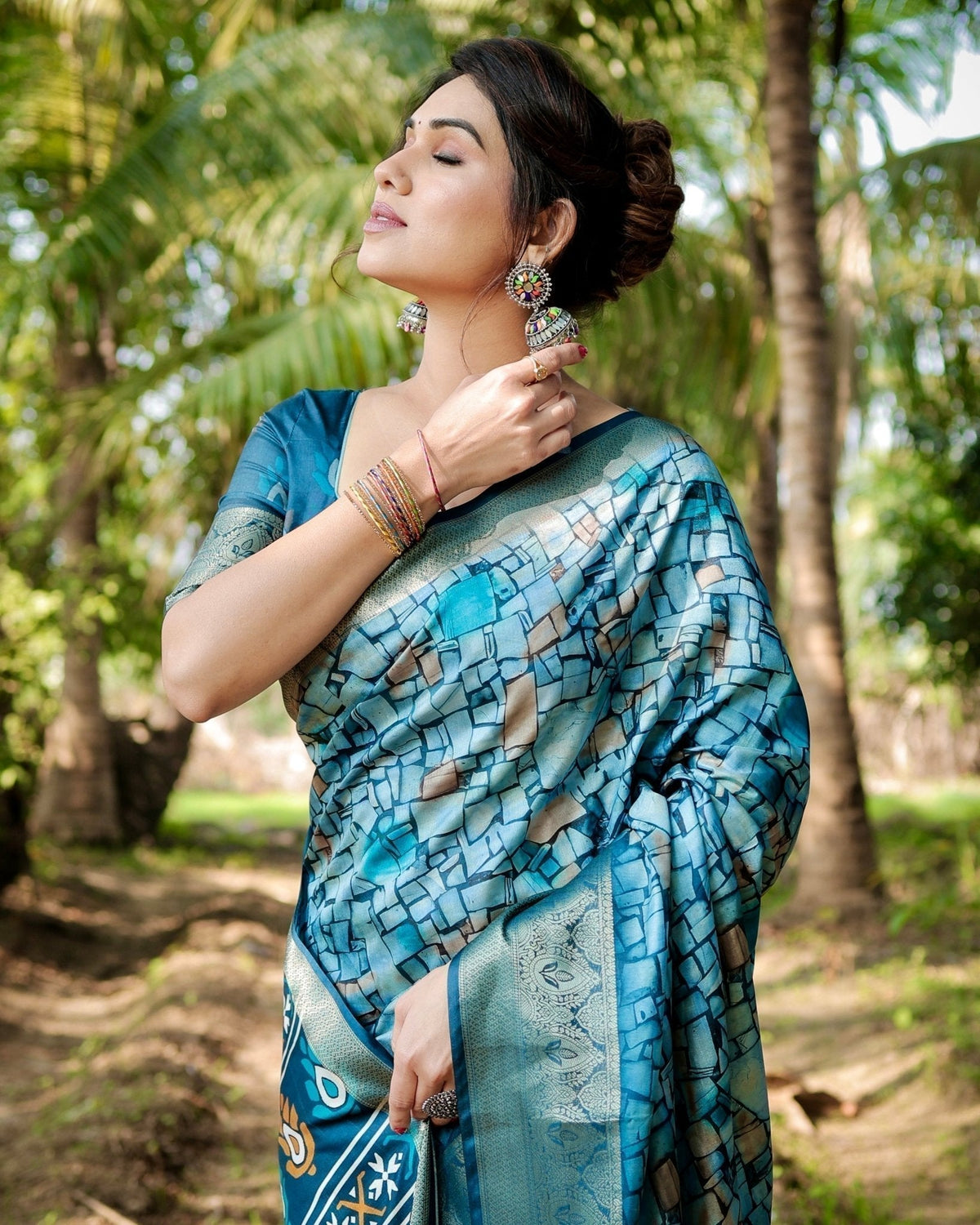 Mesmerizing Blue Tussar Silk Saree with Golden Zari Border and