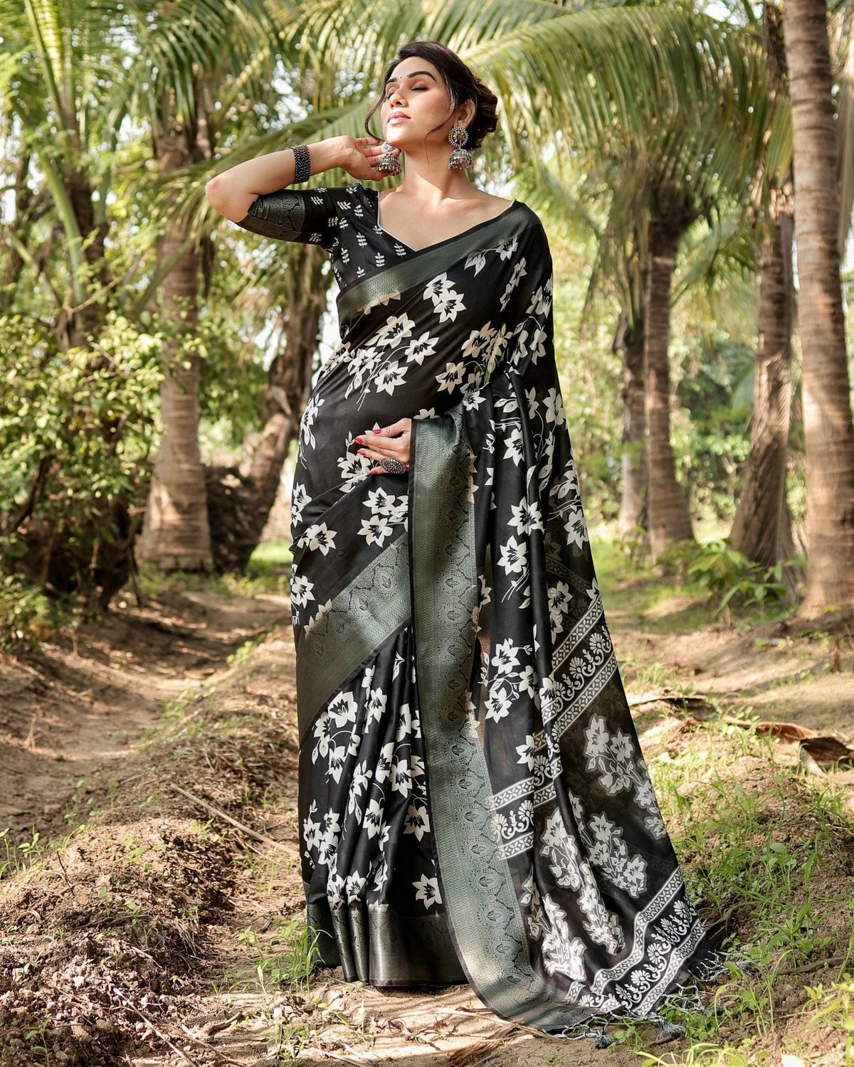 Elegant Black Tussar Silk Saree with Zari Embellished Border and Bold