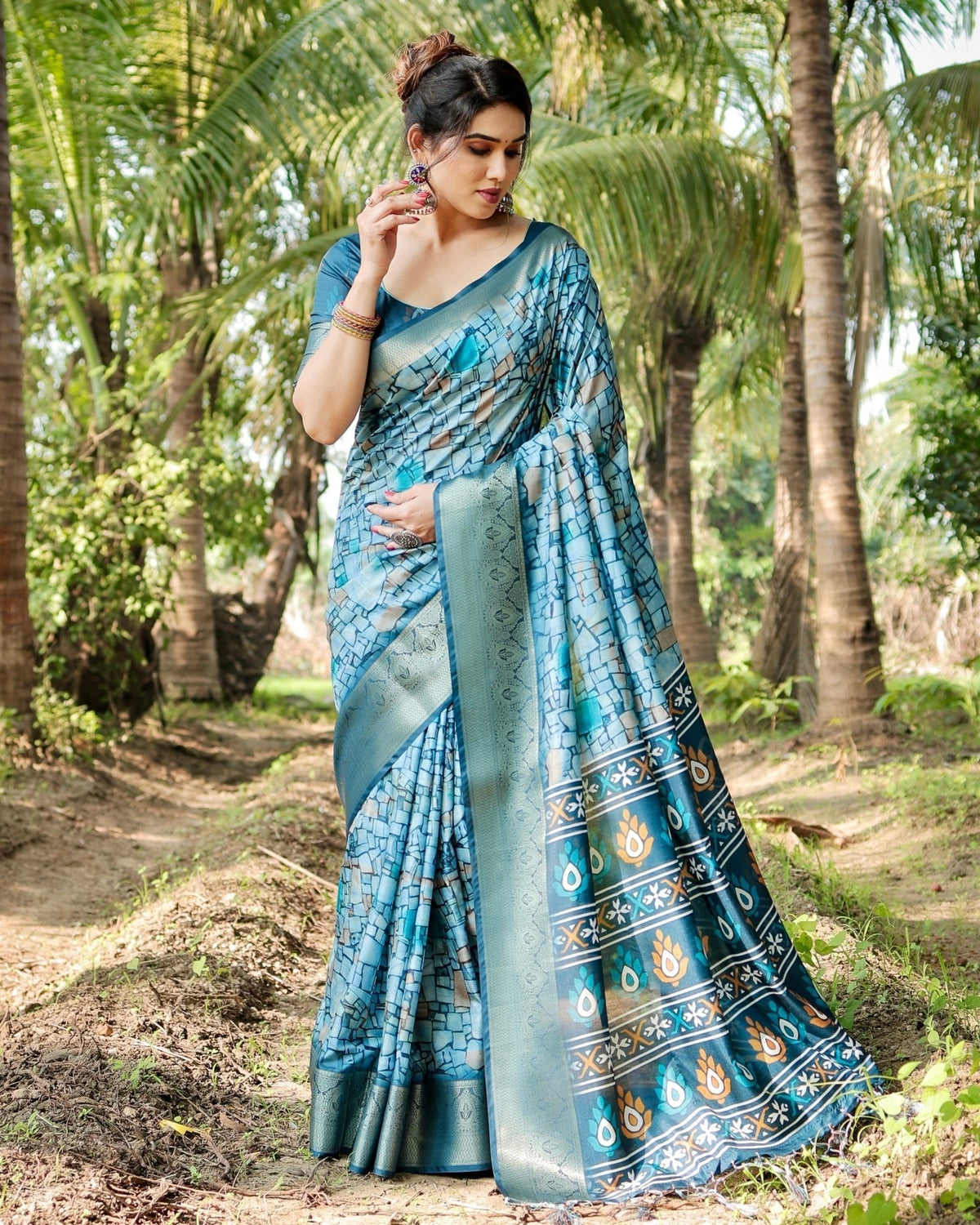 Mesmerizing Blue Tussar Silk Saree with Golden Zari Border and
