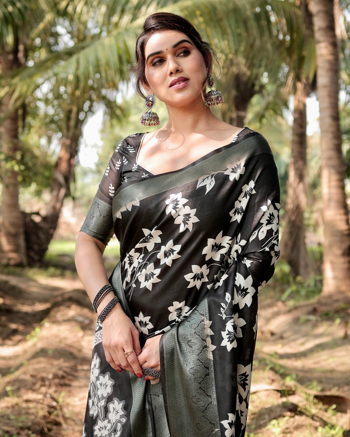 Elegant Black Tussar Silk Saree with Zari Embellished Border and Bold