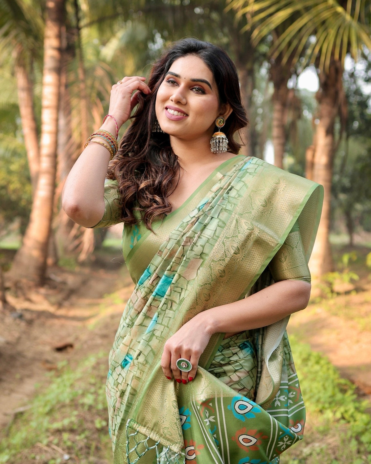 Elegant Light Green Tussar Silk Saree with Zari Motif Border and