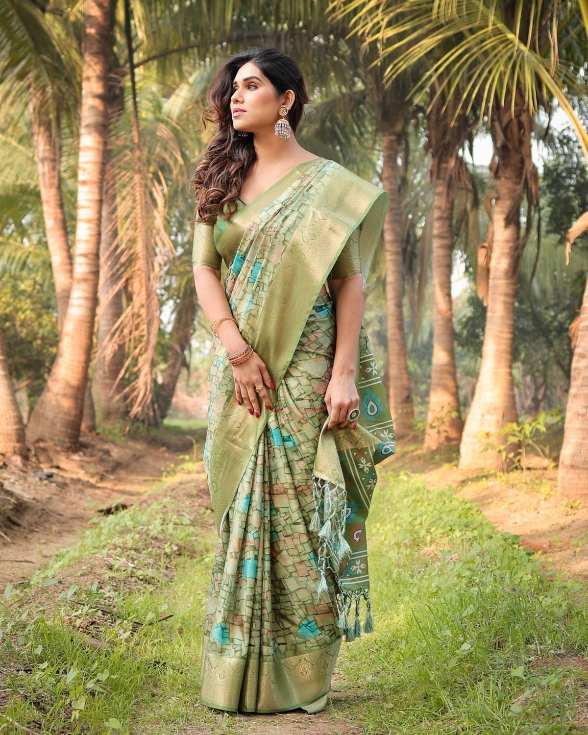 Elegant Light Green Tussar Silk Saree with Zari Motif Border and