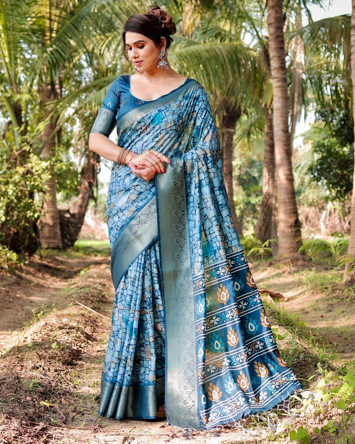 Mesmerizing Blue Tussar Silk Saree with Golden Zari Border and