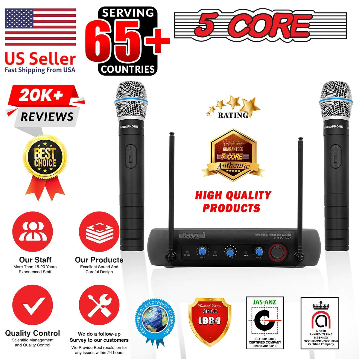 5Core Professional Wireless Microphone VHF Fixed Frequency Microfono