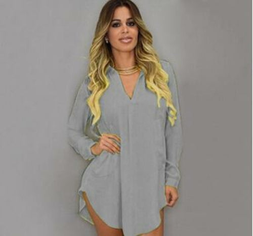 Summer Sexy V Neck Short Beach Dress Chiffon White Mini Loose Casual T
