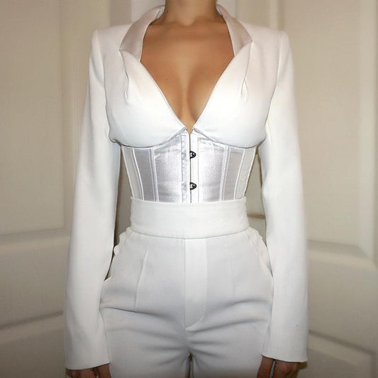 Sexy V Neck BUSTIER BLOUSE Long Sleeve Shirts Women 2020 New Arrival