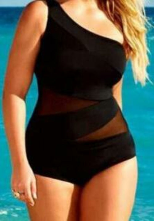 Retro Women's Sexy Plus Size Black One-Piece Padded Swimsuit Bikini