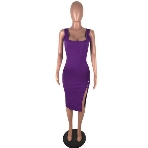 Solid Irregular Sexy Bodycon Party Dress Vest Straps Button Pesonality
