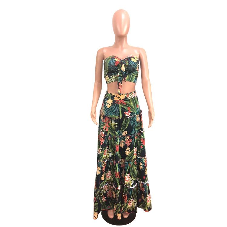 Sexy Girl Lady Two Piece Dress Top Long Wrap Skirt Sexy Strapless