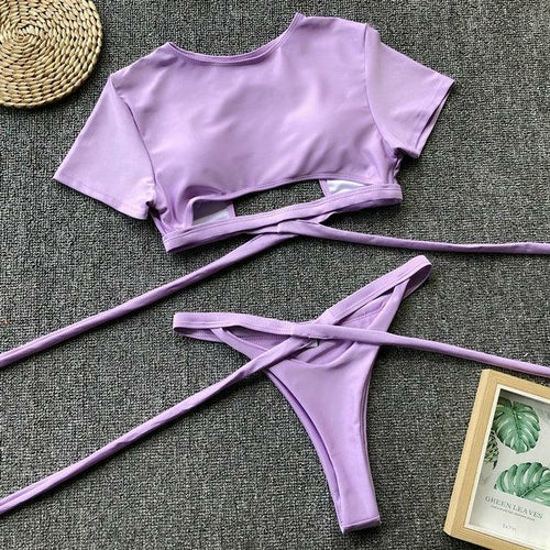 Sexy Swimwear Women Neon Bikini 2019 Mujer Knot Crop Top Bikini Set 2