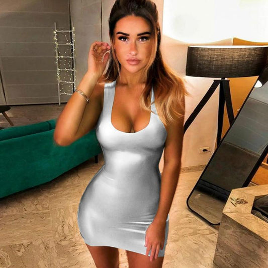 Fashion Tight Women Shinny Summer Dress Hot Sexy Skinny Robe Femme