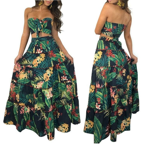 Sexy Girl Lady Two Piece Dress Top Long Wrap Skirt Sexy Strapless