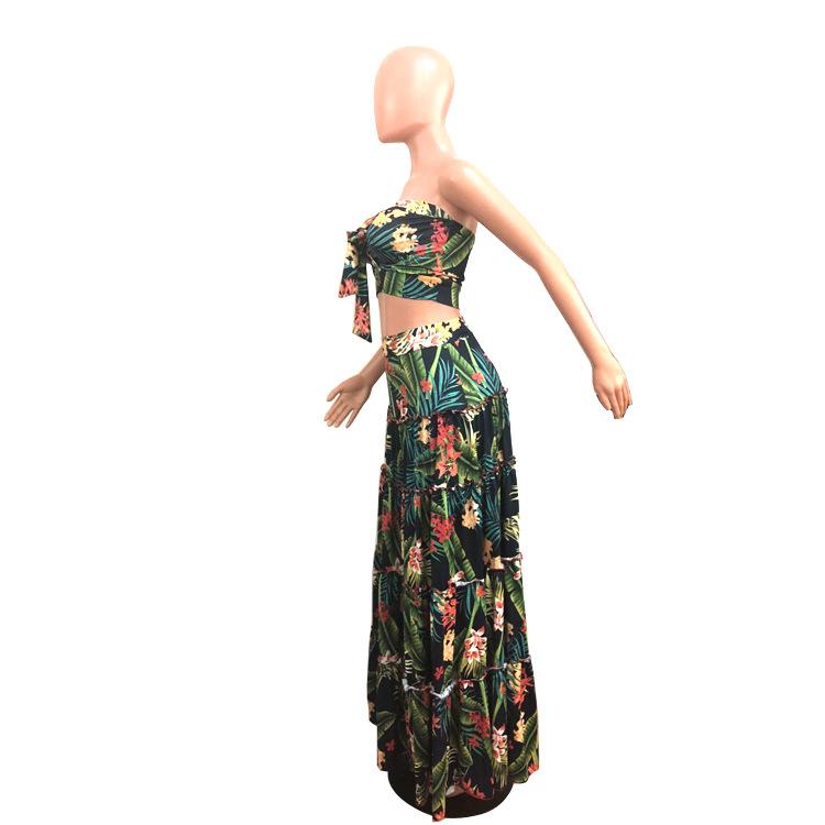 Sexy Girl Lady Two Piece Dress Top Long Wrap Skirt Sexy Strapless