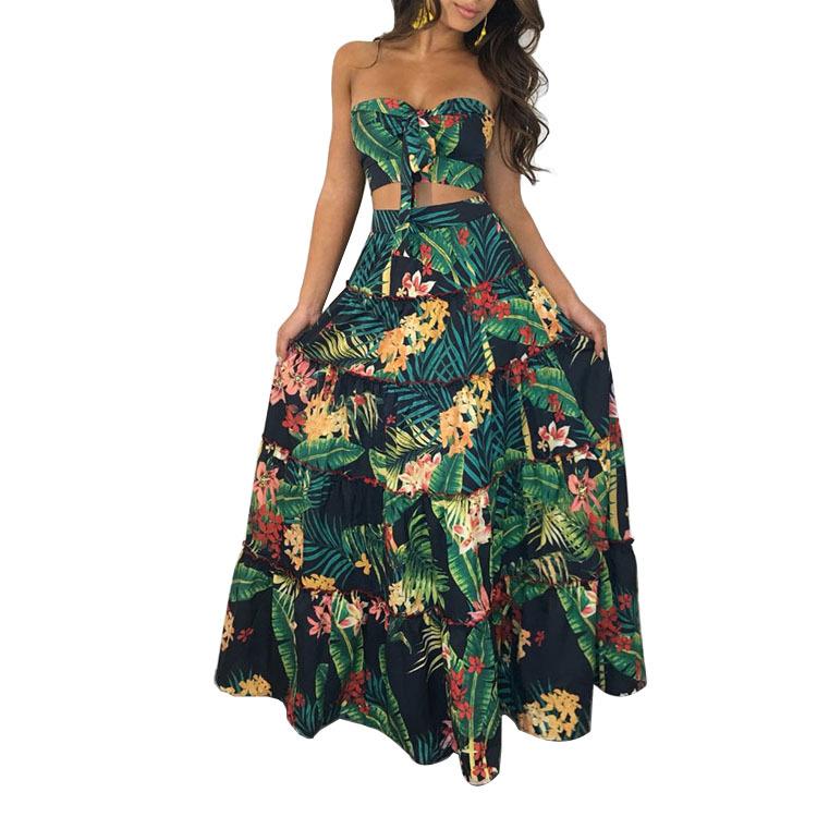 Sexy Girl Lady Two Piece Dress Top Long Wrap Skirt Sexy Strapless