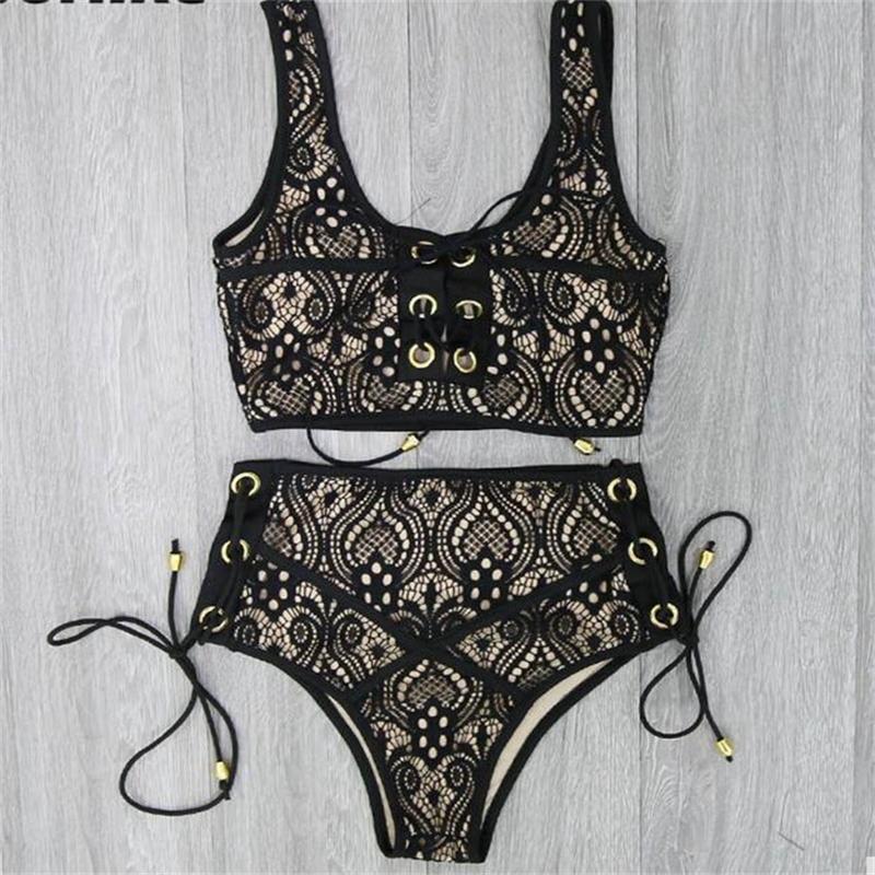 3colors Lace High Waist Swimsuit Bikini Set Summer Sexy Solid Bikinis
