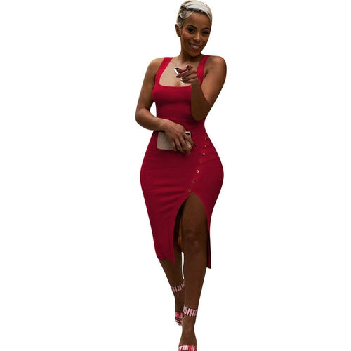 Solid Irregular Sexy Bodycon Party Dress Vest Straps Button Pesonality