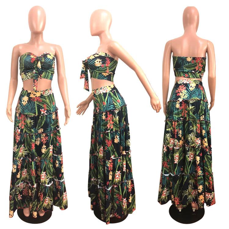 Sexy Girl Lady Two Piece Dress Top Long Wrap Skirt Sexy Strapless