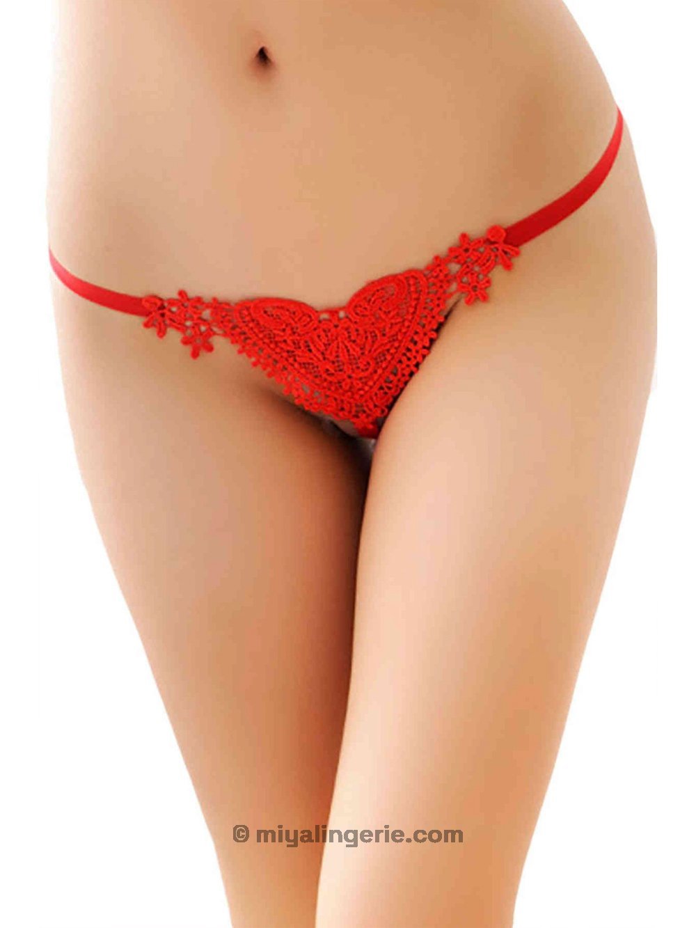 Sexy Red Love Heart Pearl Thong Lace Panty