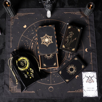 Wooden Tarot Card Box - Engraved Sun and Stars
