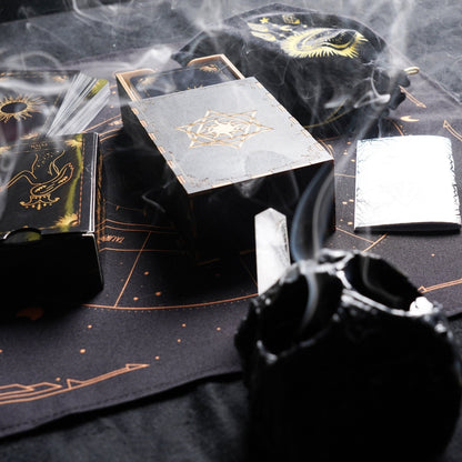 Wooden Tarot Card Box - Engraved Sun and Stars