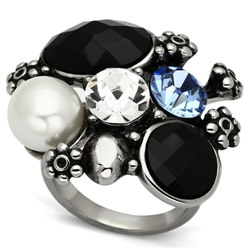 TK941 - High polished (no plating) Stainless Steel Ring with Synthetic