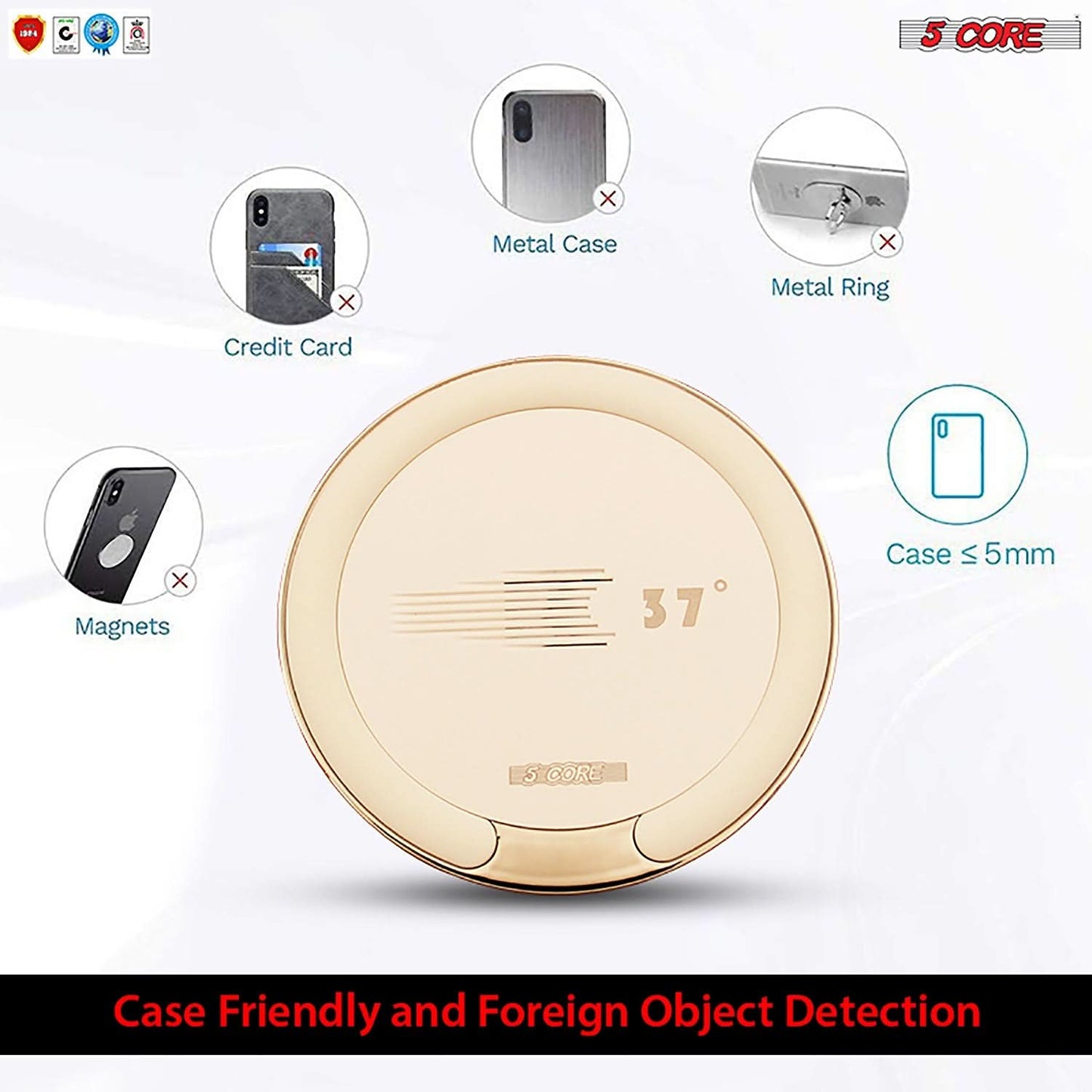 5Core Wireless Phone Charging Pad 15W Qi-Certified Fast Charger Mat