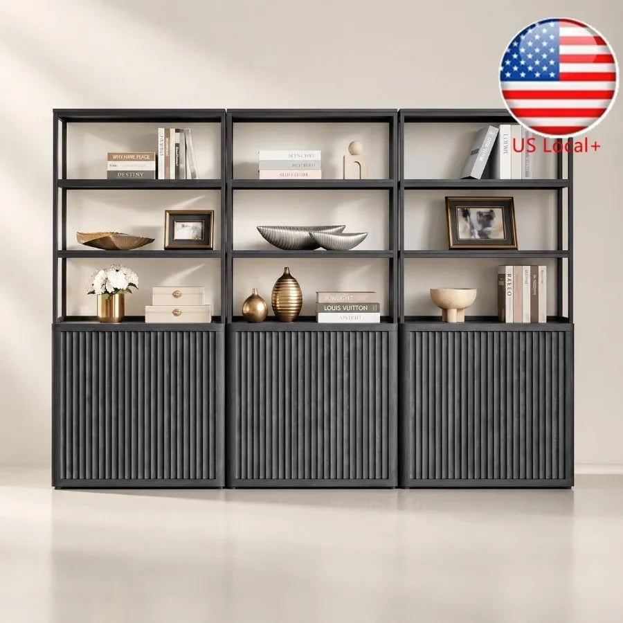 71 Tall Book Shelf with Doors, 5 Tier Bookcase for Living Room, Engineered Wood, White, Space-Saving Design with Adjustable She