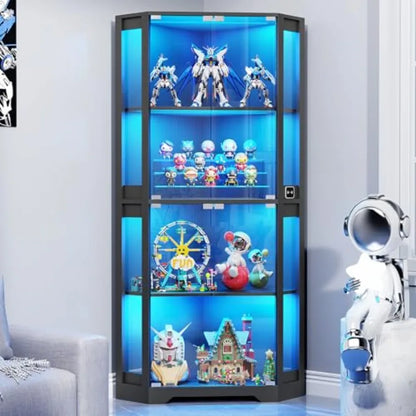Lighted Corner Display Cabinet with Glass Doors for Collectibles