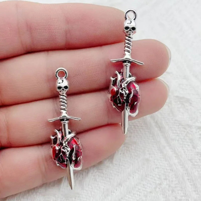 10pcs Dark Gothic Exaggerated Heart Cross Sword Pendant DIY Handmade Bracelet Necklace Bead Accessories Material