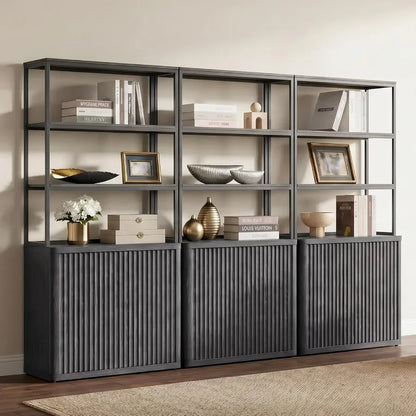 71 Tall Book Shelf with Doors, 5 Tier Bookcase for Living Room, Engineered Wood, White, Space-Saving Design with Adjustable She