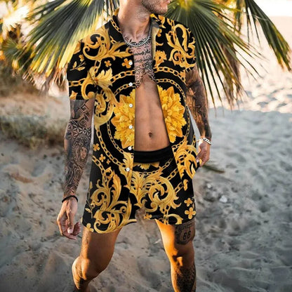 Summer Men's Shirt Loose Short Sleeve Shorts Beach Suit Quick Drying