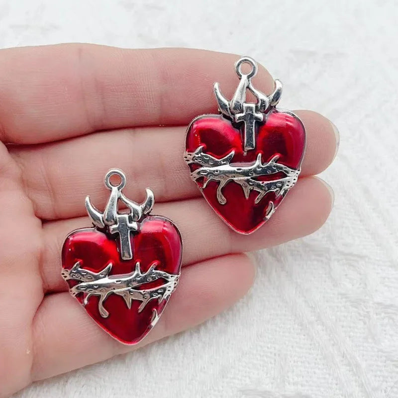 10pcs Dark Gothic Exaggerated Heart Cross Sword Pendant DIY Handmade Bracelet Necklace Bead Accessories Material