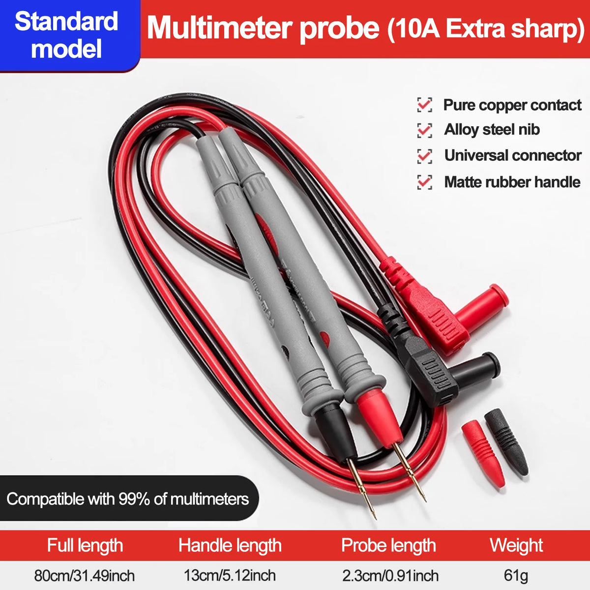 10A 20A Multimeter Test Heads Needle Pin Digital Multi Meter Head Wire Pen Cable Kit Multimeter Voltmeter Silicone Tester Kit